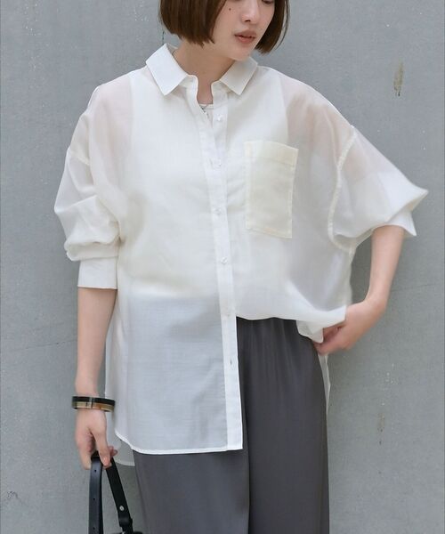 qualite / カリテ シャツ・ブラウス | 【大人シアーシャツ】バックスリットシアーシャツ【予約】（オフホワイト）