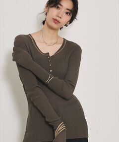 qualite / カリテ Tシャツ | ヘンリーネックシアーリブニット