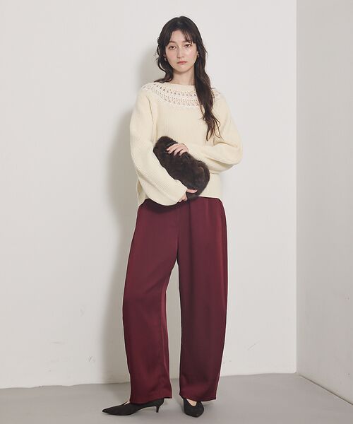 qualite / カリテ パンツ | 【気品あるツヤ感】ジョーゼットサテンワイドパンツ | 詳細3