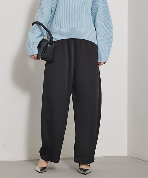qualite / カリテ パンツ | 【気品あるツヤ感】ジョーゼットサテンワイドパンツ(ブラック)