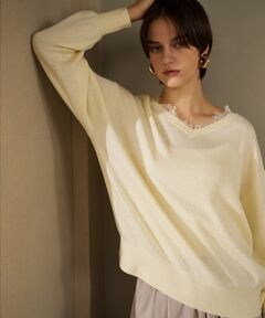 qualite / カリテ ニット・セーター | Vネックレース付きニット【予約】