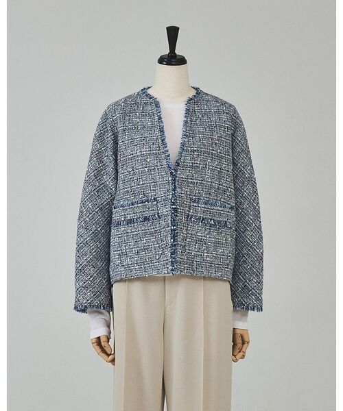 qualite / カリテ テーラードジャケット | ラメツイードジャケット（ブルー）