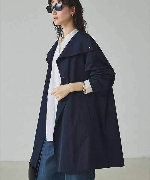 qualite / カリテ トレンチコート | 【大人のスプリングコート】オーバースタンドコート【予約】（ネイビー）