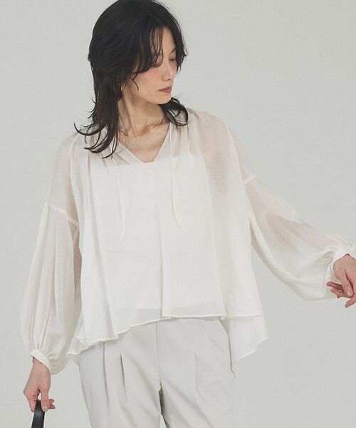 qualite / カリテ シャツ・ブラウス | 【シルク混で上品】ブライトローンボリュームシアーブラウス | 詳細8