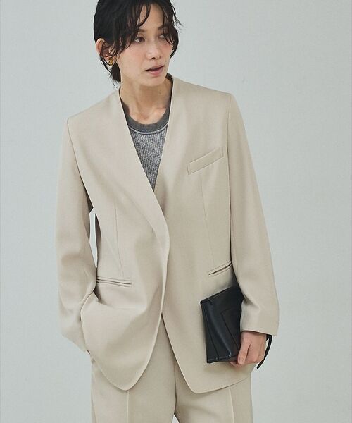 qualite / カリテ ノーカラージャケット | 【UVカット/ストレッチ/セットアップ対応】ドライカルゼノーカラージャケット【予（ベージュ）