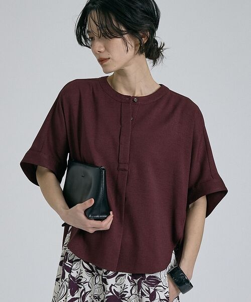 qualite / カリテ シャツ・ブラウス | 【ベストセラーアイテム！新色追加】リネンライクスリットブラウス/セットアップ対応（ワイン）