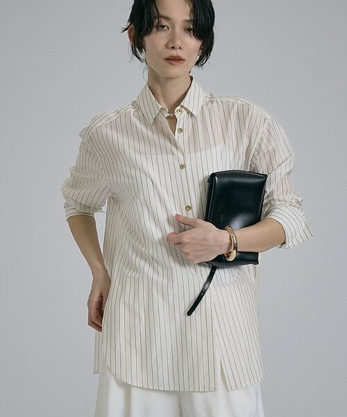 qualite / カリテ シャツ・ブラウス | ラメストライプシャツ【予約】（オフホワイト）