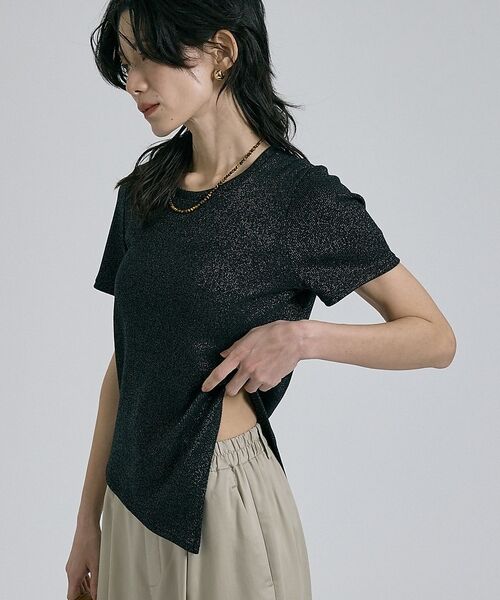 qualite / カリテ Tシャツ | 【大人ラメ×スリット】ラメテレコTシャツ【予約】（ブラック）