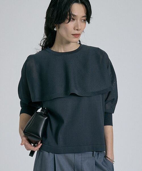 qualite / カリテ シャツ・ブラウス | 【ケープ×タンクの2WAY仕様】シアーケープニット【予約】（チャコールグレー）