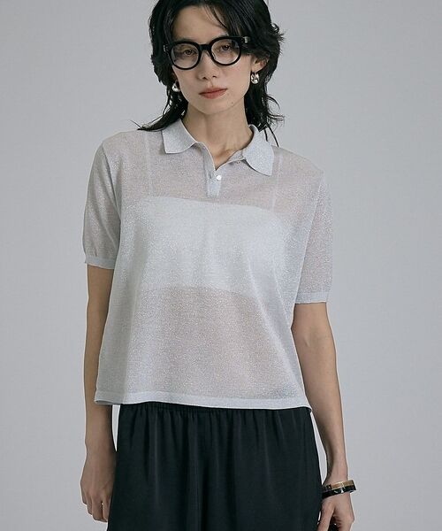 qualite / カリテ Tシャツ | ラメポロニットTシャツ【予約】（シルバー）