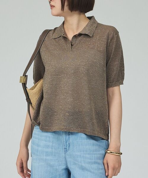 qualite / カリテ Tシャツ | ラメポロニットTシャツ【予約】（ブラウン）