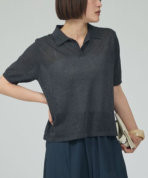 qualite / カリテ Tシャツ | ラメポロニットTシャツ【予約】（チャコールグレー）
