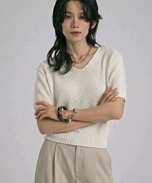 qualite / カリテ ニット・セーター | カラーポリリネンVネックニット【予約】（オフホワイト）