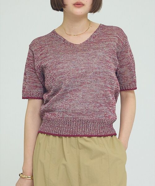 qualite / カリテ ニット・セーター | カラーポリリネンVネックニット【予約】（ワイン）