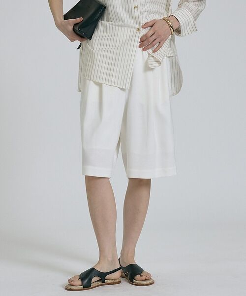 qualite / カリテ ショート・ハーフ・半端丈パンツ | 【大人が穿ける上品ショート丈／新型登場】リネンライクショートパンツ/セットアップ（オフホワイト）