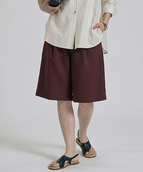 qualite / カリテ ショート・ハーフ・半端丈パンツ | 【大人が穿ける上品ショート丈／新型登場】リネンライクショートパンツ/セットアップ（ワイン）