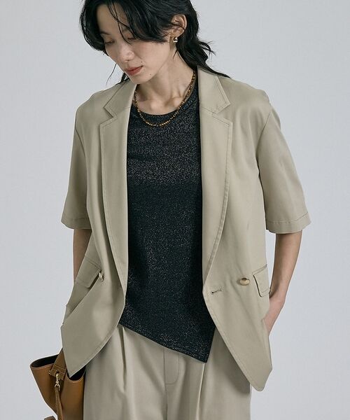 qualite / カリテ その他アウター | 【接触冷感＆セットアップ対応】ライトデニムハーフスリーブジャケット【予約】（ベージュ）