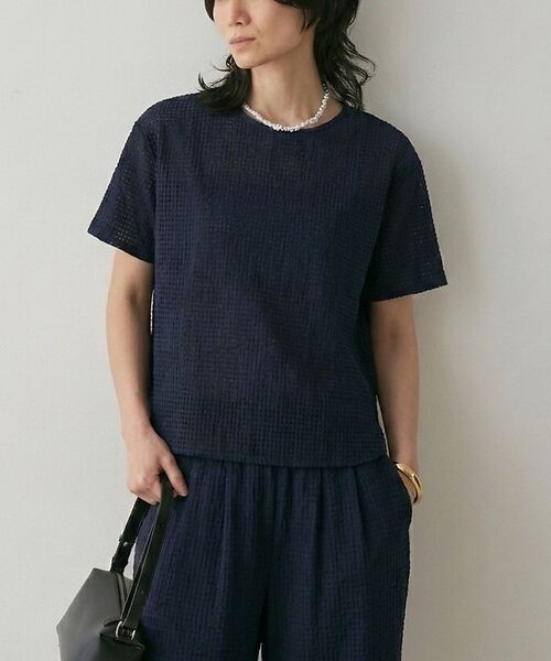 qualite / カリテ シャツ・ブラウス | 【セットアップ対応】シアーギンガムブラウス【予約】（ネイビー）