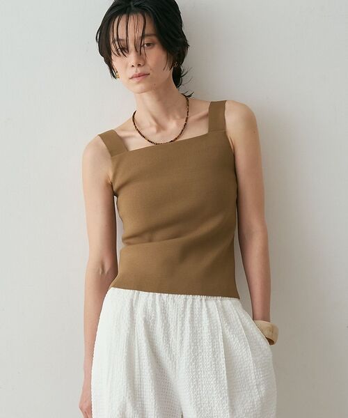 qualite / カリテ キャミソール・チューブトップ | 【接触冷感・セットアップ対応】レーヨンストレッチニットノースリーブ【予約】（ダークベージュ）