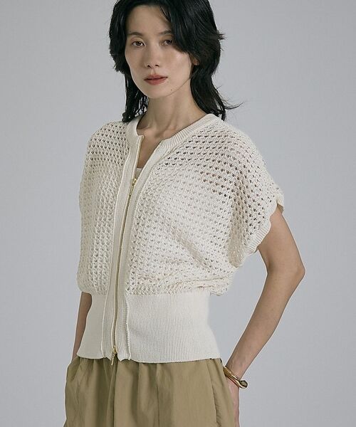 qualite / カリテ ニット・セーター | ZIP UP 透かしニット【予約】（オフホワイト）