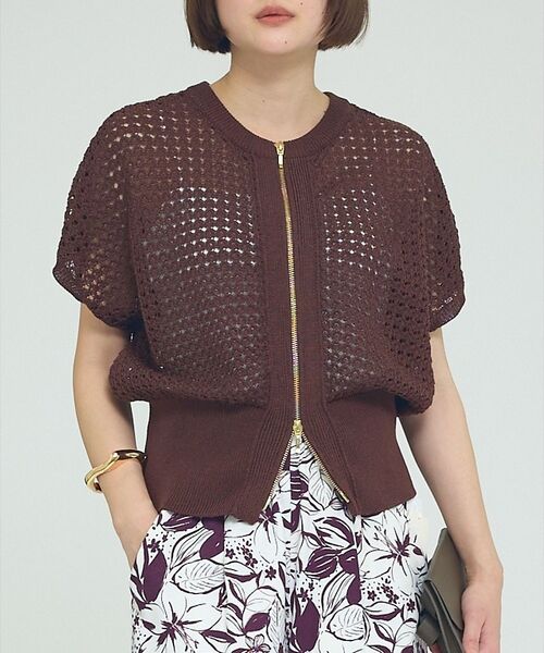 qualite / カリテ ニット・セーター | ZIP UP 透かしニット【予約】（ブラウン）