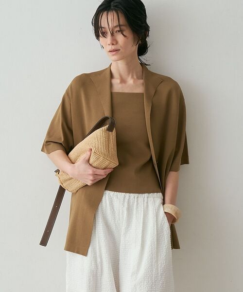 qualite / カリテ カーディガン・ボレロ | 【接触冷感・セットアップ対応】レーヨンストレッチニットジャケット【予約】（ダークベージュ）