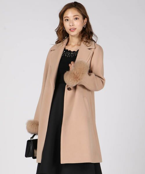 セール 大きいサイズ 2way ショール襟フォックスファー付きコート アウター Queens Court 大きいサイズ クイーンズコート おおきいサイズ ファッション通販 タカシマヤファッションスクエア