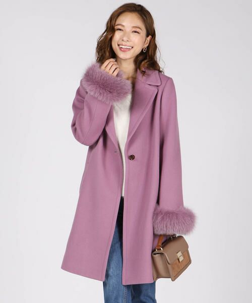 セール 大きいサイズ 2way ショール襟フォックスファー付きコート アウター Queens Court 大きいサイズ クイーンズコート おおきいサイズ ファッション通販 タカシマヤファッションスクエア