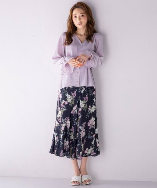 【大きいサイズ】花柄パイピングスカート