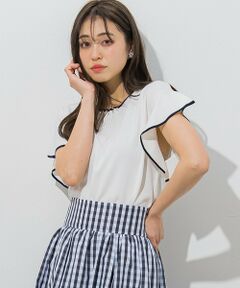 【大きいサイズ】【WEB別注】ラッフルスリーブ配色プルオーバー≪手洗い可能/接触冷感≫