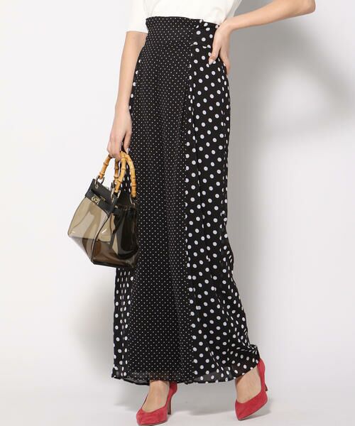セール 前後2way バックレースアップドットシフォンワイドパンツ