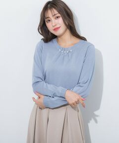 QUEENS COURT / クイーンズコート ニット・セーター | 【WEB別注】パールネックニット《手洗い可能》