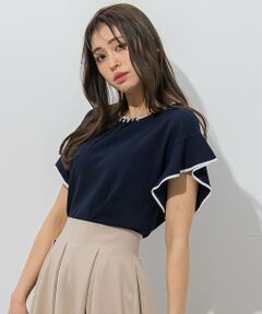 【WEB別注】ラッフルスリーブ配色プルオーバー≪手洗い可能/接触冷感≫