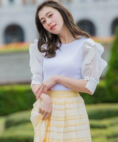 QUEENS COURT / クイーンズコート ニット・セーター | オーガンジー袖フリルプルオーバー≪接触冷感≫