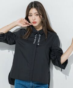 QUEENS COURT / クイーンズコート シャツ・ブラウス | 袖シャーリングジュエルブラウス≪洗濯機で洗える≫