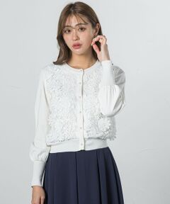 QUEENS COURT / クイーンズコート カーディガン・ボレロ | レースドッキングニットカーディガン