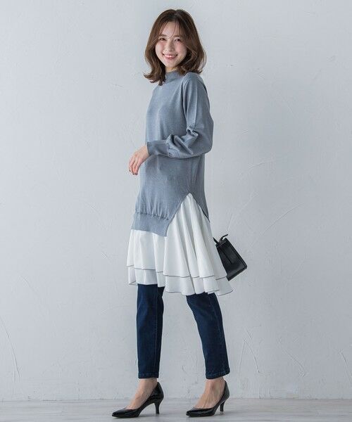 QUEENS COURT / クイーンズコート ロング・マキシ丈ワンピース | 布帛ドッキングニットワンピ≪手洗い可能≫ | 詳細30