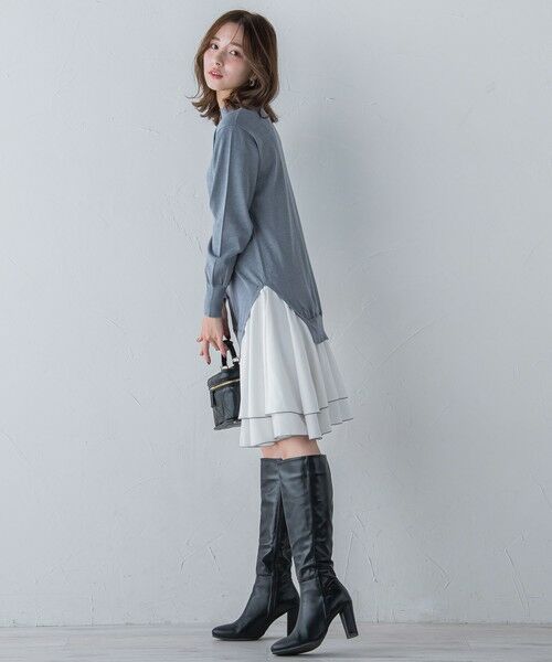 QUEENS COURT / クイーンズコート ロング・マキシ丈ワンピース | 布帛ドッキングニットワンピ≪手洗い可能≫ | 詳細24