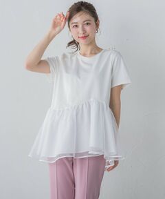 異素材ドッキングTシャツ≪手洗い可能≫