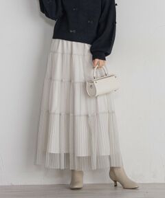 QUEENS COURT / クイーンズコート ミニ・ひざ丈スカート | ラメチュールティアードスカート≪手洗い可能≫