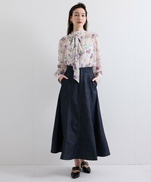 QUEENS COURT / クイーンズコート ミニ・ひざ丈スカート | デニムキリカエフレアスカート≪手洗い可能≫ | 詳細3