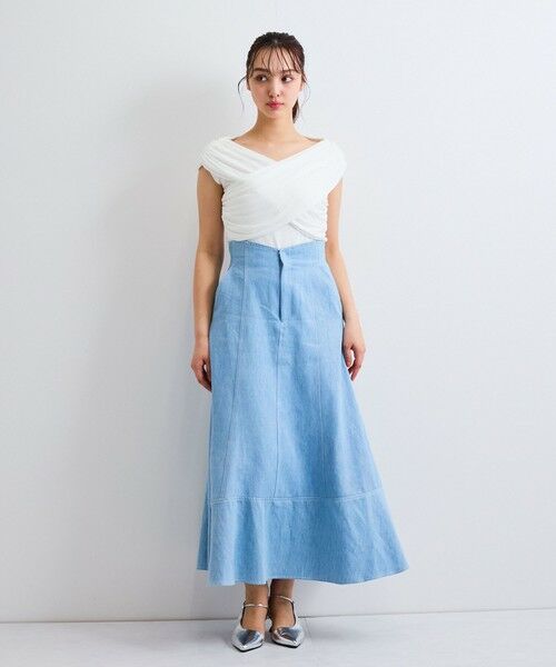 QUEENS COURT / クイーンズコート ミニ・ひざ丈スカート | デニムキリカエフレアスカート≪手洗い可能≫ | 詳細12