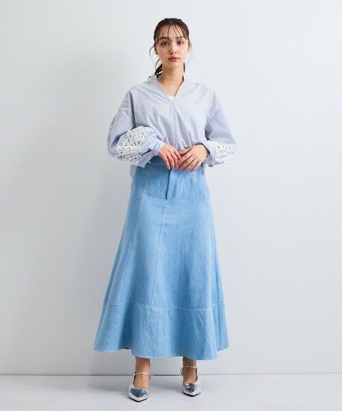 QUEENS COURT / クイーンズコート ミニ・ひざ丈スカート | デニムキリカエフレアスカート≪手洗い可能≫ | 詳細14