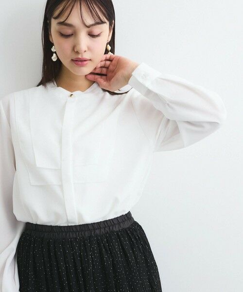 QUEENS COURT / クイーンズコート シャツ・ブラウス | ジョーゼットフロントヨークシャツブラウス≪手洗い可能≫ | 詳細1