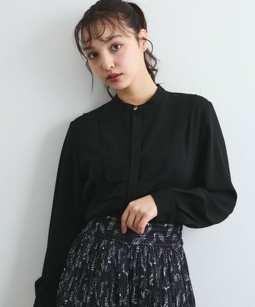QUEENS COURT/クイーンズコート ジョーゼットフロントヨークシャツブラウス≪手洗い可能≫ ブラック M QUEENS COURT/クイーンズコート ジョーゼットフロントヨークシャツブラウス≪手洗い可能≫ ブラック M