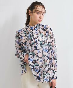 QUEENS COURT / クイーンズコート シャツ・ブラウス | フラワーシアーハイネックブラウス≪洗濯機で洗える≫