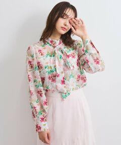 QUEENS COURT / クイーンズコート シャツ・ブラウス | フラワーシアーハイネックブラウス≪洗濯機で洗える≫