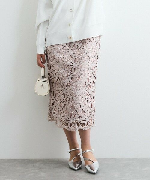 QUEENS COURT / クイーンズコート ミニ・ひざ丈スカート | リボンレースIラインスカート≪手洗い可能≫ | 詳細9