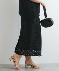 QUEENS COURT / クイーンズコート ミニ・ひざ丈スカート | チュールフラワーIラインスカート≪手洗い可能≫