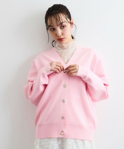 QUEENS COURT / クイーンズコート ニット・セーター | アソートビジューボタン軽量カーディガン≪手洗い可能≫ | 詳細12